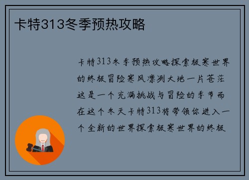 卡特313冬季预热攻略