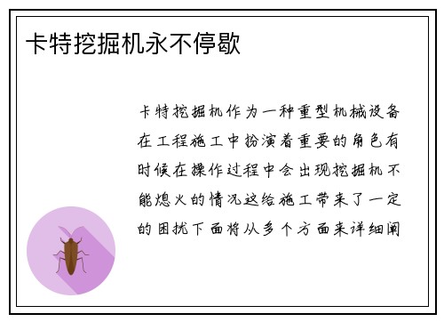 卡特挖掘机永不停歇