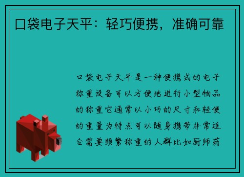 口袋电子天平：轻巧便携，准确可靠